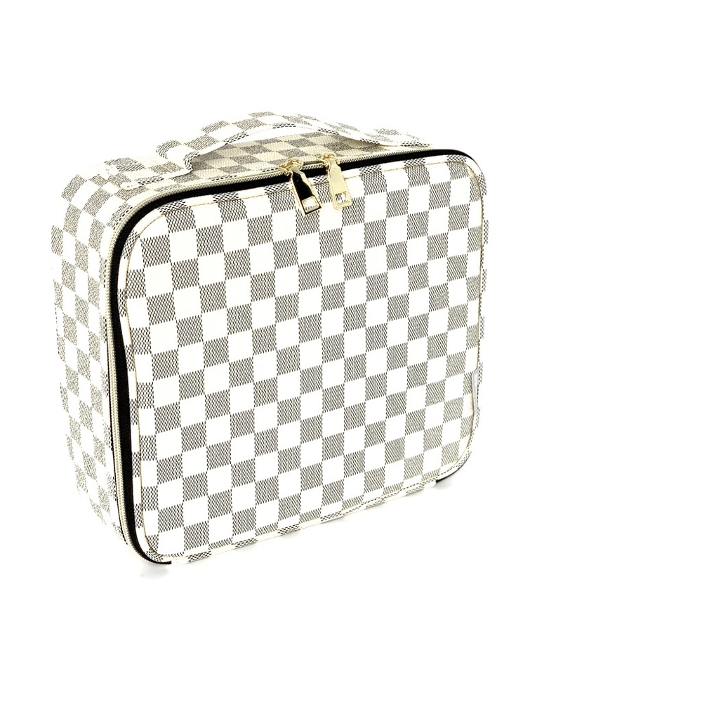 Travel Makeup Case,  Cosmetic and Makeup Bag Organizer, Beige Checkered